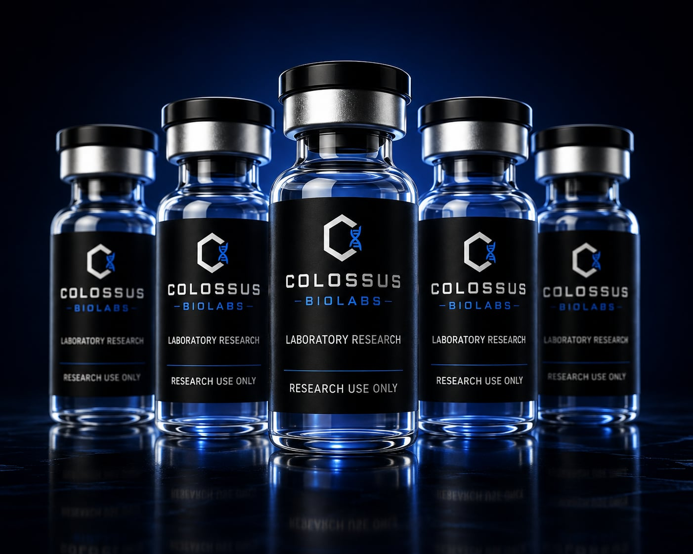 Five Colossus Biolabs laboratory research vials
